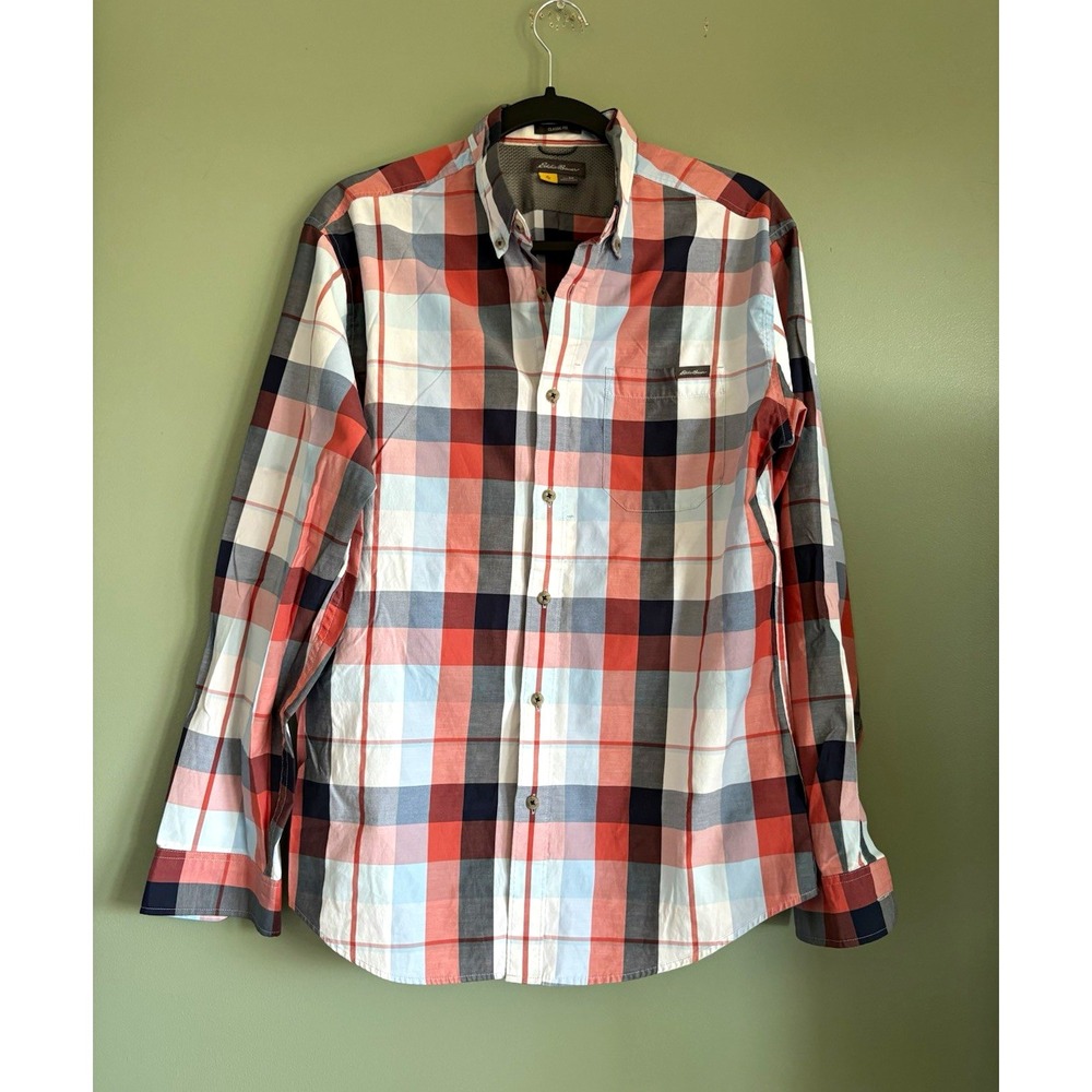 Eddie Bauer Men's M Regular Classic Fit Plaid Long Sleeve Button-Up Pockets